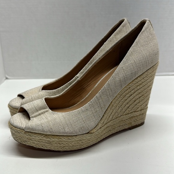 Coach Milan Met Linen Canvas Jute Espadrille Platform Wedges Beige New Size 9 - Picture 2 of 10